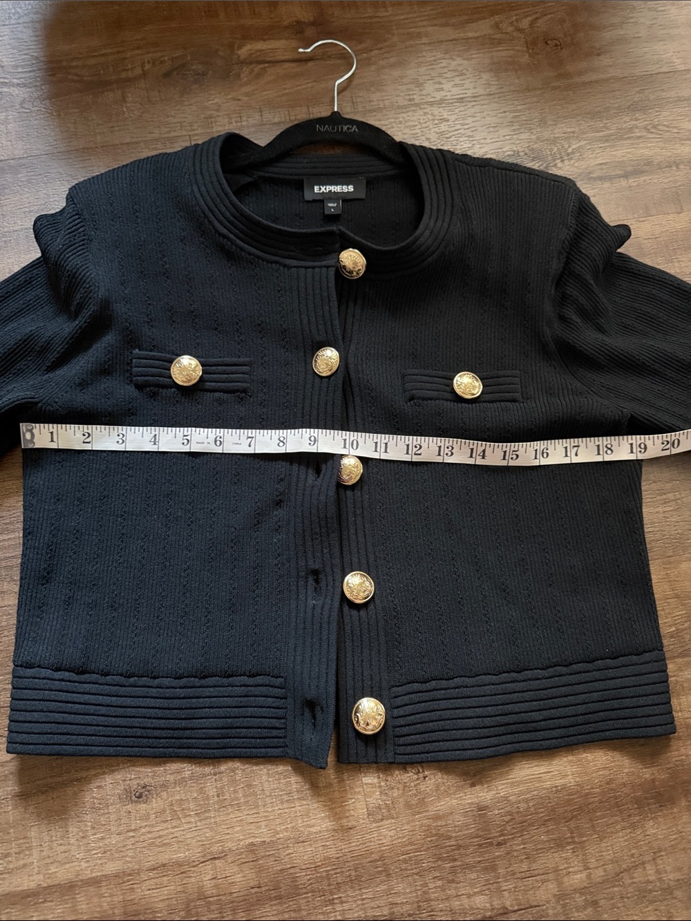 Express Novelty Button Ribbed Cardigan Black Sz L - Picture 4 of 7